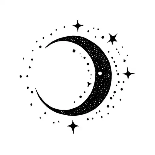 Crescent Moon With An Orbit Ring Around It Luminous Points