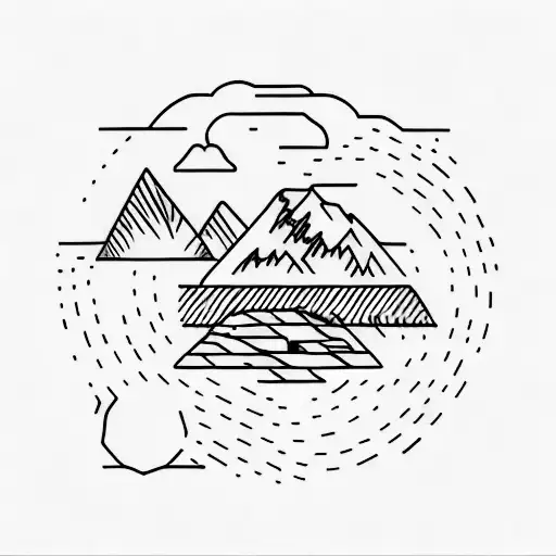A Minimalist Tattoo Of A Hiking Trail Winding Through A Mountain Range