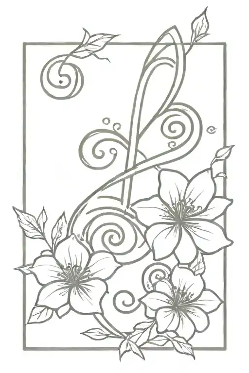 Treble Clef With Geraniums Floral Elements Intertwined