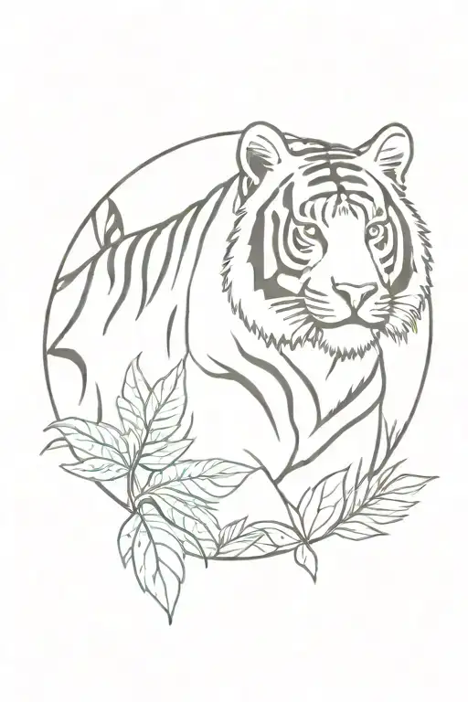 Bengal Tiger In The Jungle With Foliage