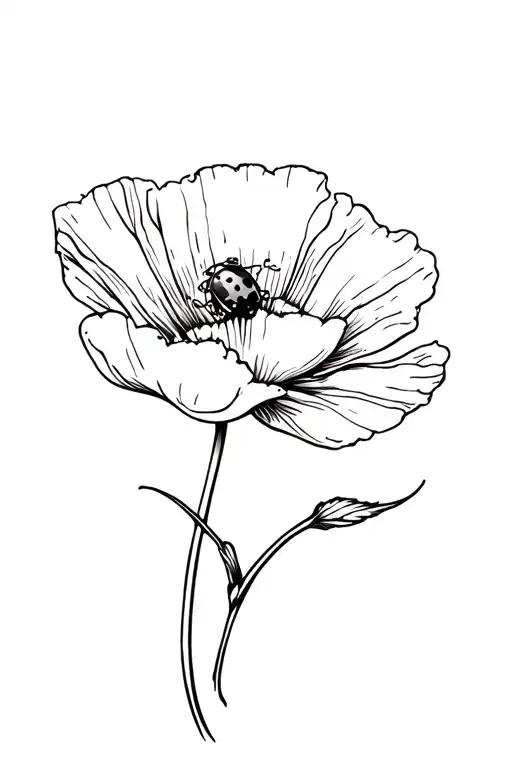 Simple Poppy Flower With A Ladybug On It