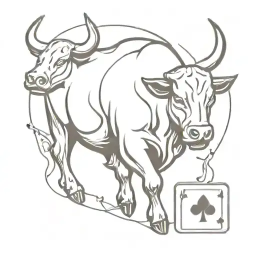 Bull Wearing A Clock Necklace And Playing Cards Around