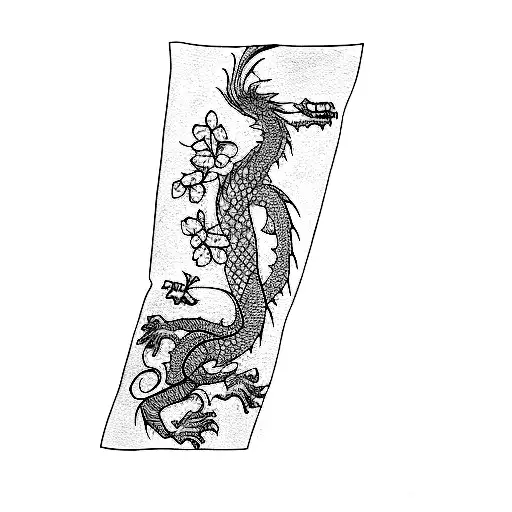 A Dragon With Sakura Flowers