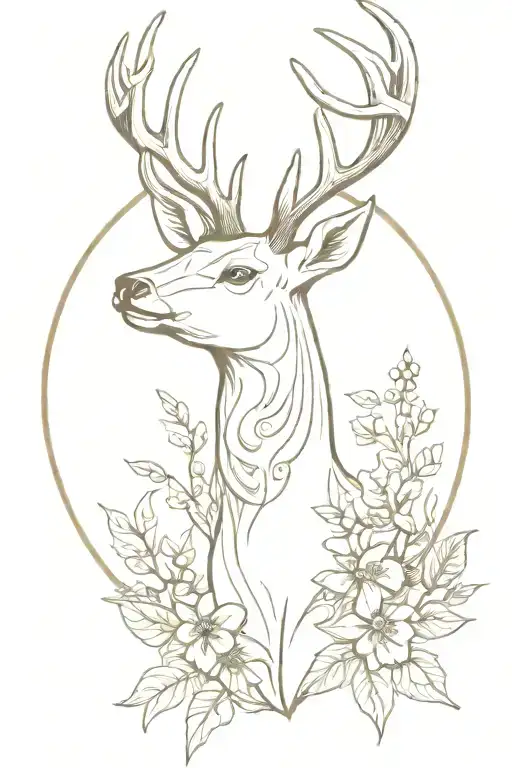 Deer Head With Larkspur On Its Antler Intertwined