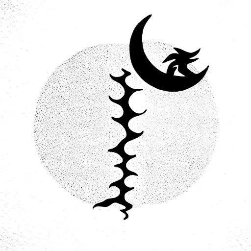 Long And Thin Tattoo With Moon And Lotus And Pheonix