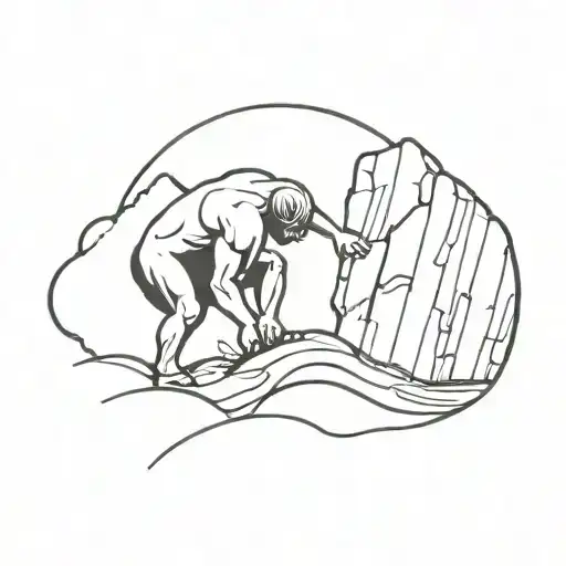 Sisyphus Pushing A Rock Up A Hill With Space In The Background