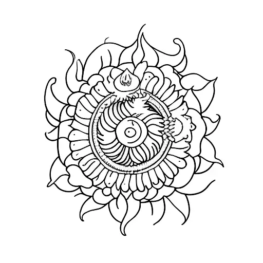 Long Back With Dragon Moon Sun Flowers Minimalist