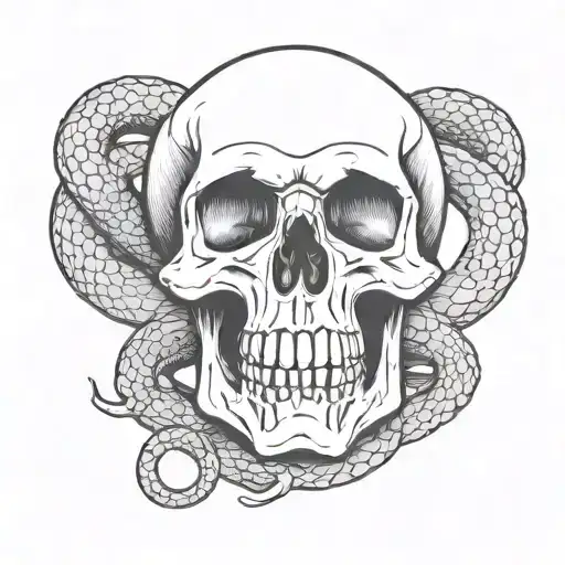 Traditional Skull With Snake No Heavy Lines