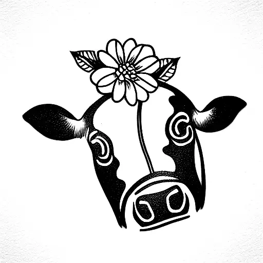 Cow Head With A Flower Pattern