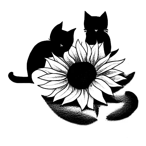 2 Black Cats On A Sunflower