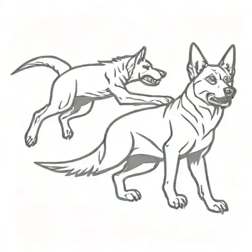 German Shepherd Fighting A T-rex