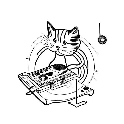 A Minimalist Tattoo Of A Cat Playing A Record Player