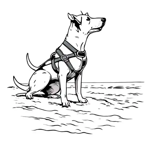 A Dog Wearing A Harness On The Beach