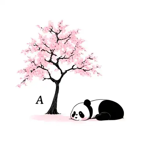 Panda Napping Under A Cherry Blossom Tree Shaped As The Letter 'A'
