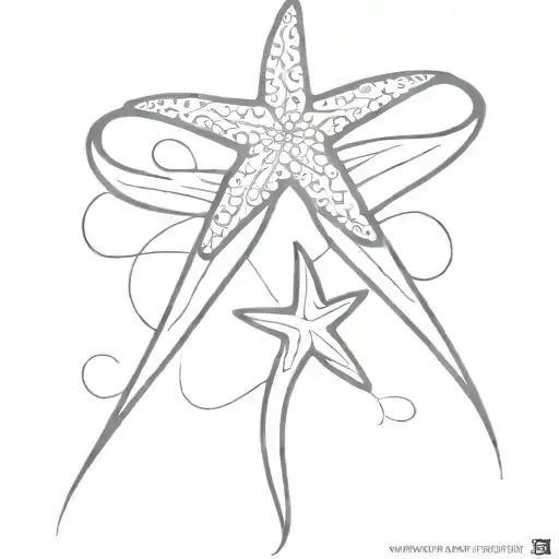 Starfish And Breast Cancer Ribbon Intertwined