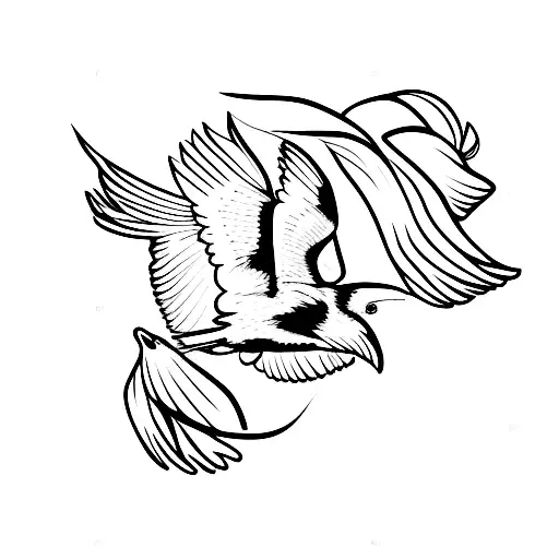 Flying Raven Over A Poppy