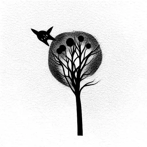 Black White Space Tattoo With Trees Calf