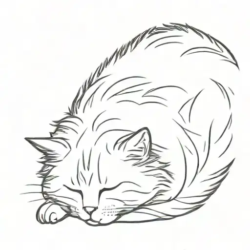 A Drawing Of A Fuzzy Siberian Cat Sleeping On Its Side