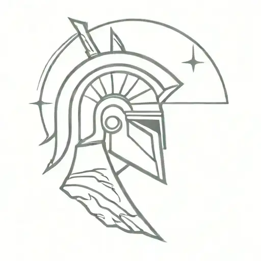 Spartan Helmet Inside Mountain Outline With Star Above
