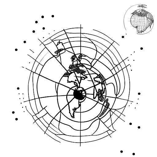 A Minimalist Tattoo Of A Globe With A Dotted Line Indicating Travel Routes