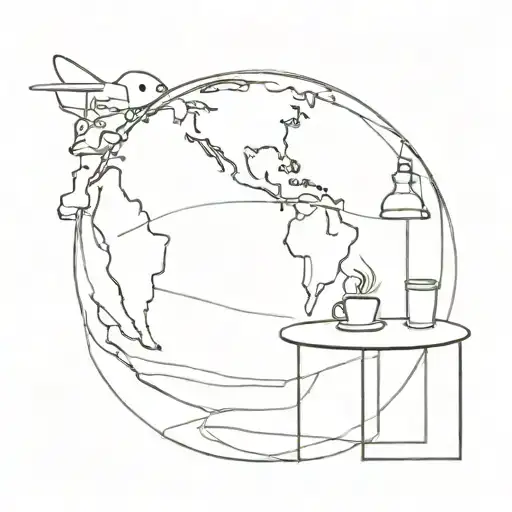 A Cafe Sitting On The Edge Of A Globe Surrounded