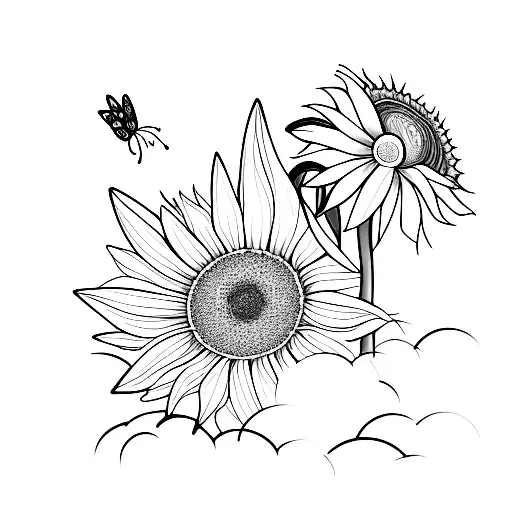 A Lightning With A Butterfly And Sunflower