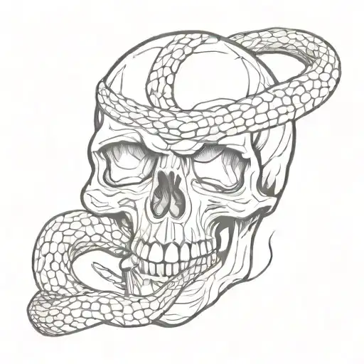 Traditional Skull With Snake No Heavy Lines Gold Tooth