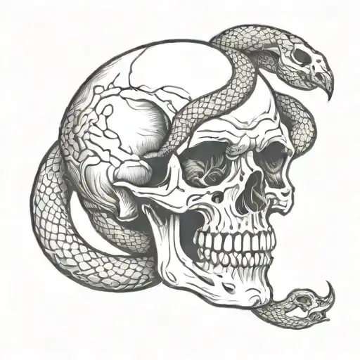 Traditional Skull With Snake No Heavy Lines
