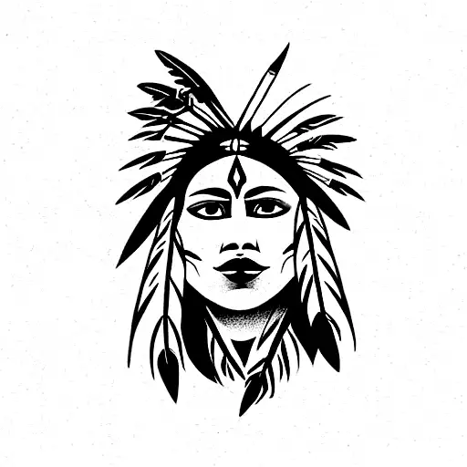 Native Indian Woman Looking Up With Wild Animals Around