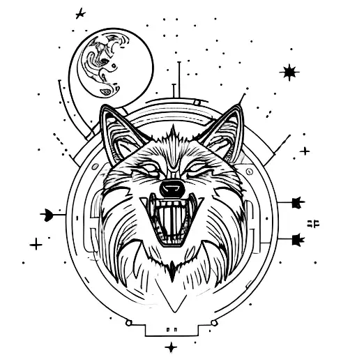 A Wolf Howling At The Moon With A Computer Circuitry Background
