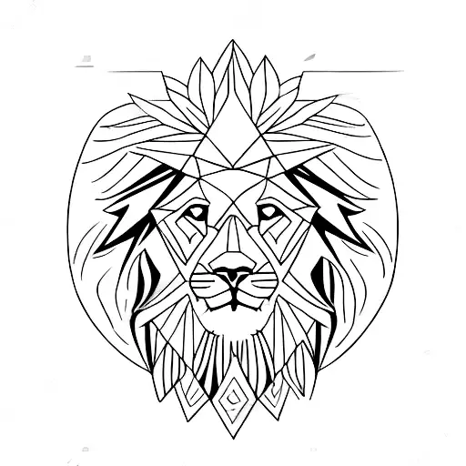 Geometric Lion With Sun And Mountain