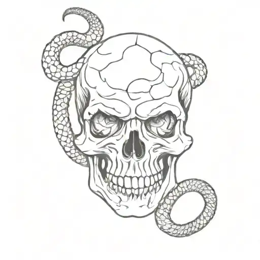 Traditional Skull With Snake No Heavy Lines