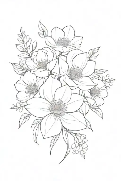 Fine Line Flowers Of April June And July Birth Flower Bouquet