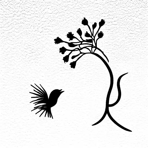 Small Bird Flying And Two Jacaranda Flowrs