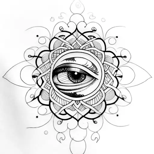 A Mesmerizing Blackwork Tattoo Of An Intricate Eye With A Galaxy Inside