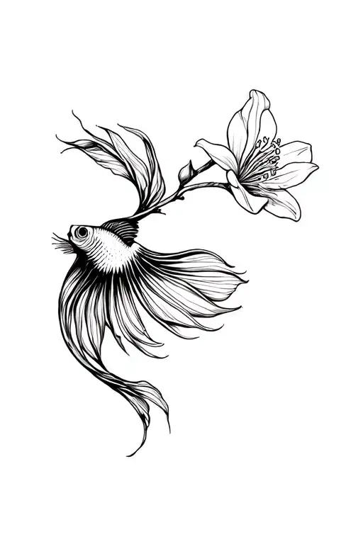 Betta Fish Crossed By An Orchid