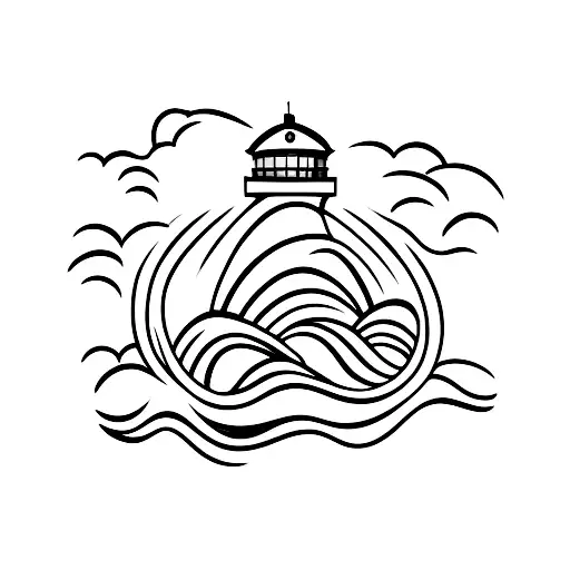 A Minimalist Wave Crashing Against A Lighthouse