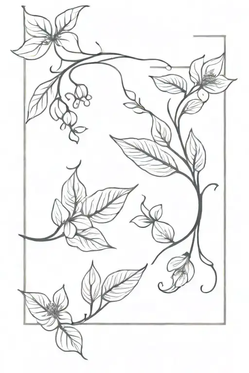 Black Line August And December Birth Month Flowers With A Vine And Leaves