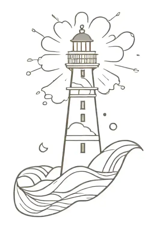 Fine Line Light House Waves Sun Rise