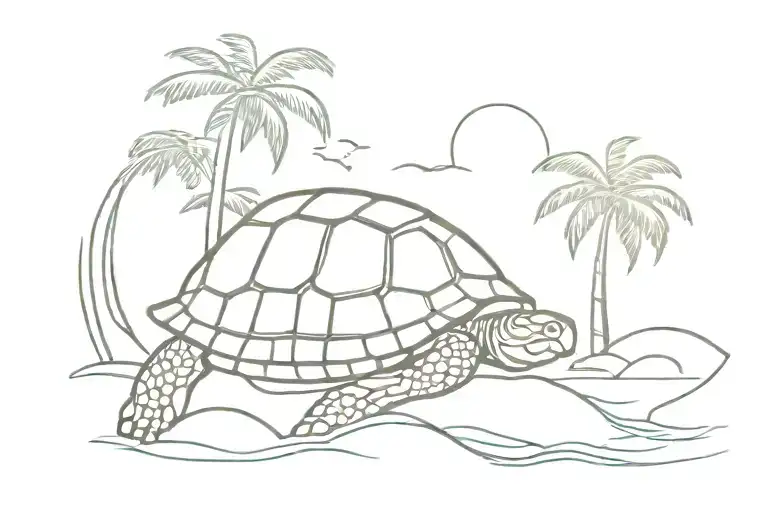 Turtle Sunset Palm Tree Ocean