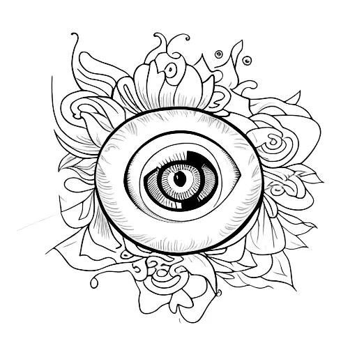 Eye Of The Fallen Angel With Flowers