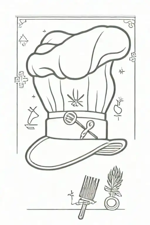 A Minimalist Tattoo Of A Chef's Hat With Subtle Nordic Symbols Incorporated Into The Design