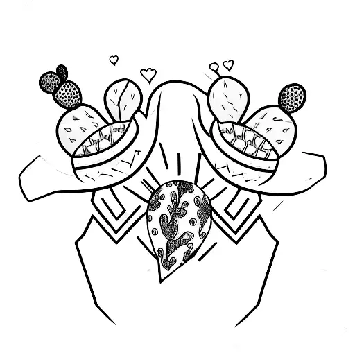 Create An Old School Style Tattoo Of A Cactus Hugging A Heart-shaped Balloon