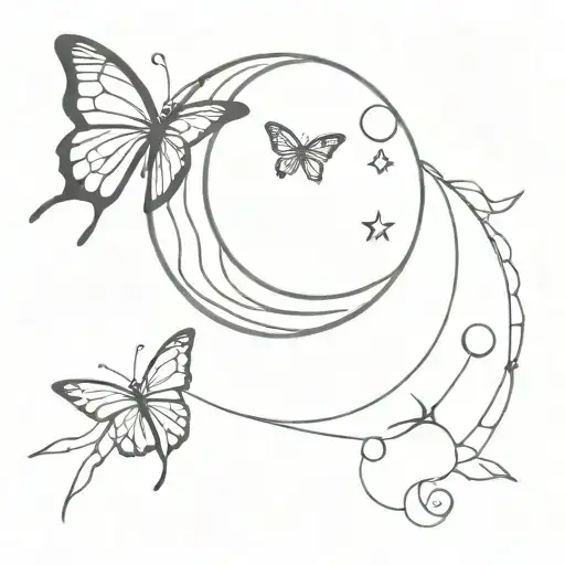 Butterfly With Moon And Sea