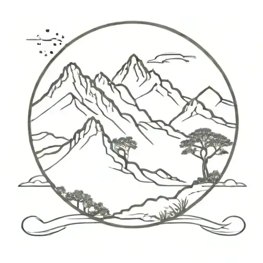 Single Line Minamalist Tattoo Tree Kitesurfing Mountains Budha