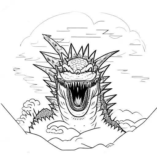 Godzilla In A Toyota Yaris With His Head Out The Window Happy