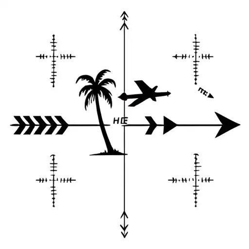 Coordinates With An Arrow And A Palm Tree With A Small Plane All In A Line