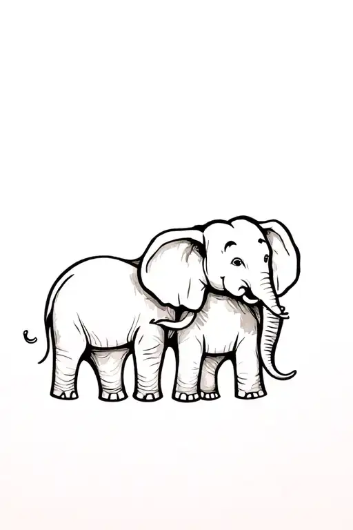 1 Kid Elephant And An Adult Elephant Holding Trunks