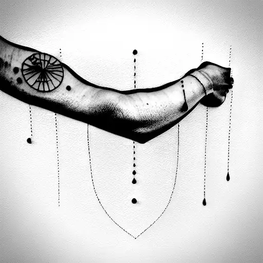 Light Lines Cool Design For Black And White Arm Wrap Around Tatto