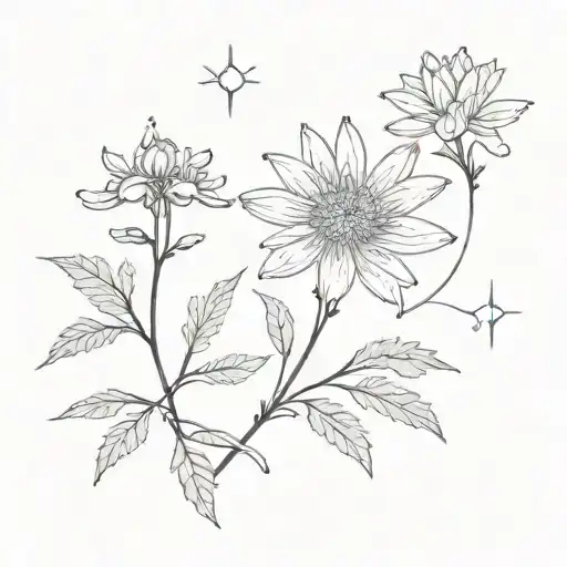 Aster Flower With Roots Growing And Sagittarius Constellation